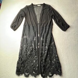 Sheer Cardigan Cover Up Kimono Lace Small Women Black Floral Swimwear Mesh